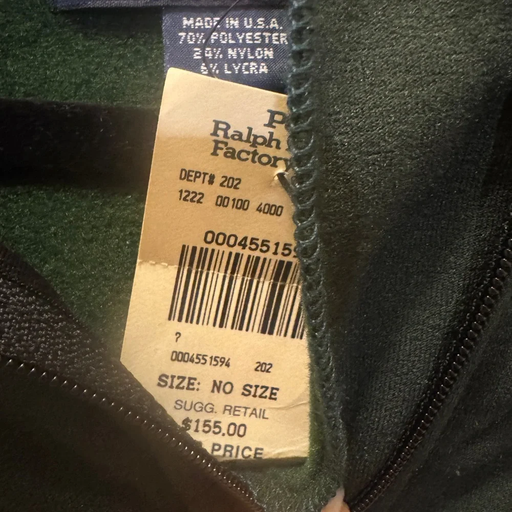 Polo Sport Ralph Lauren Men's Green Fleece 3/4 Zip-Up Sweater size large NEW$155